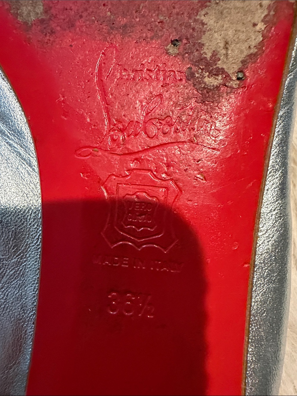 Christian Louboutin Silver Peep-Toe Ballet Flats - Picture 4 of 7